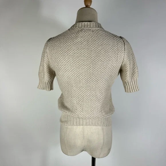 GAP Cotton Short Sleeve Knit  Beige Cardigan Sweater Womens Small - Picture 4 of 7